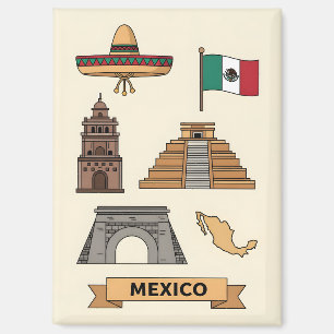 Retro Travel Mexico Iconic Symbols  Magnet