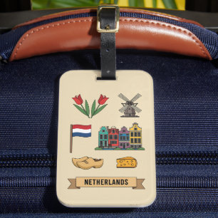 Retro Travel Netherlands Iconic Cultural Symbols Luggage Tag