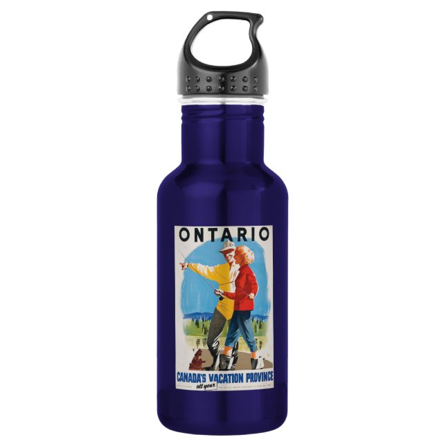 Retro Travel Ontario Poster Water Bottle (Front)