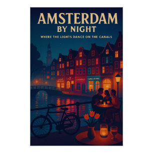 Retro Travel Poster: Amsterdam Nightlife Poster