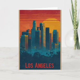 Retro Travel Poster Art of Downtown Los Angeles Card