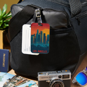 Retro Travel Poster Art of Downtown Los Angeles Luggage Tag