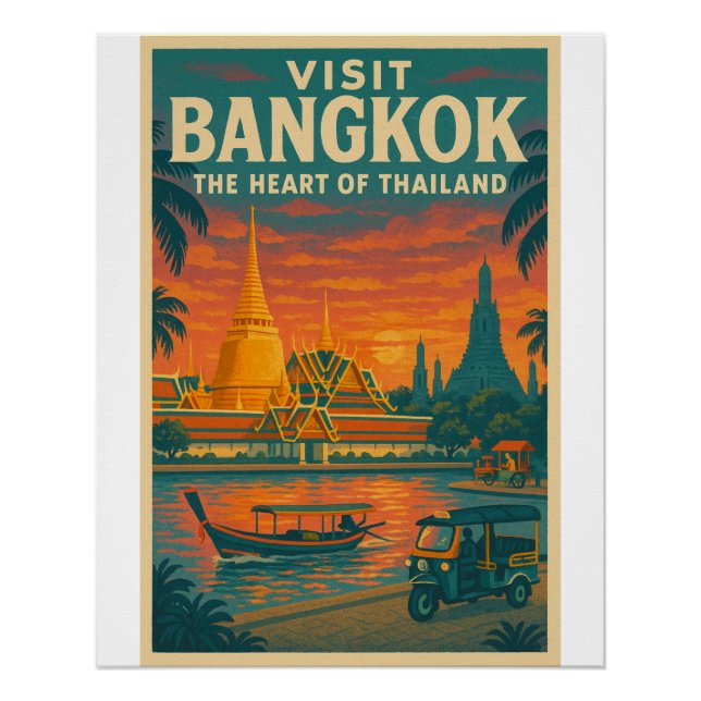 Retro travel poster of Bangkok, Thailand  (Front)