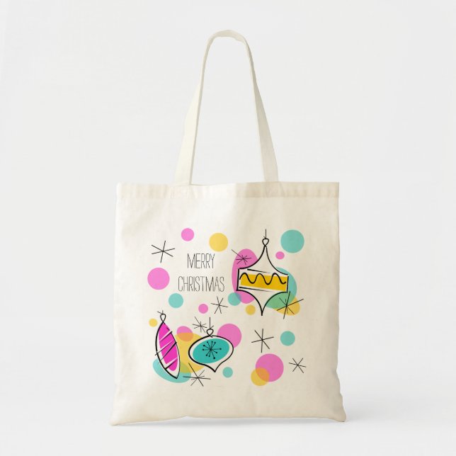 Retro Tree Baubles Christmas budget tote Bag (Front)