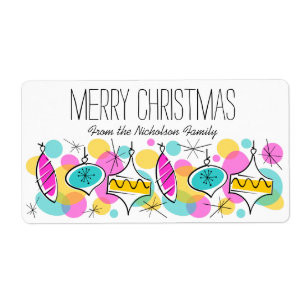 Retro Tree Baubles Christmas label large