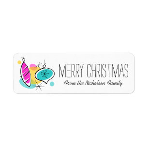 Retro Tree Baubles Christmas label small Return Address Label