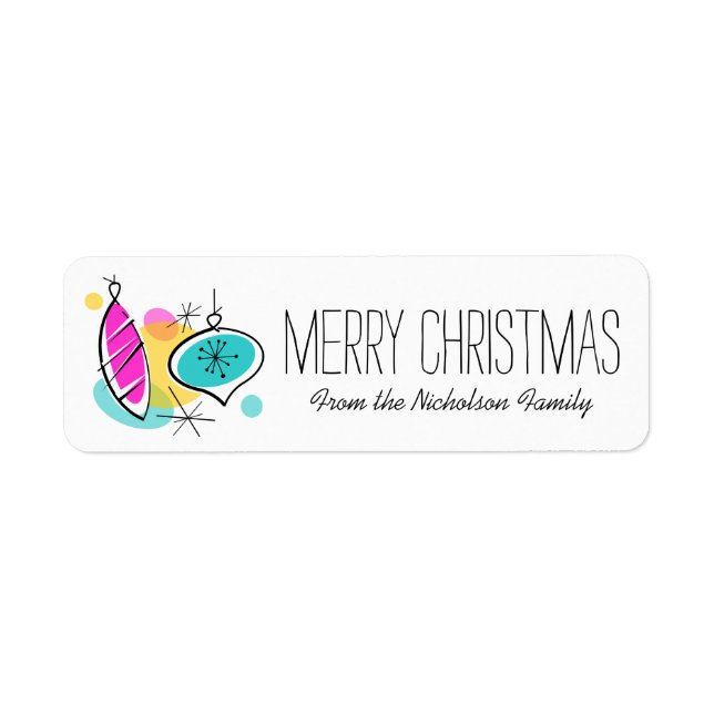 Retro Tree Baubles Christmas label small Return Address Label (Front)