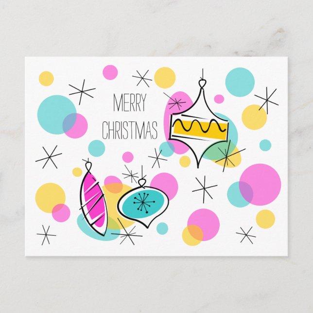 Retro Tree Baubles Christmas postcard (Front)