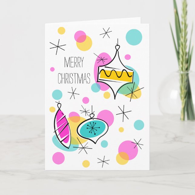 Retro Tree Baubles Christmas vertical Holiday Card (Front)