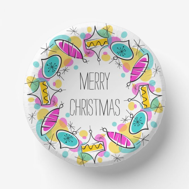 Retro Tree Baubles Circle Christmas  Paper Plate (Front)