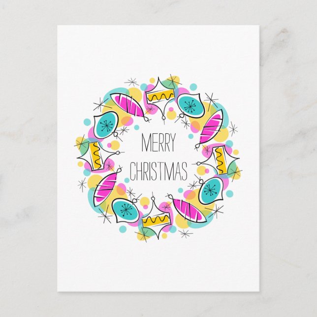 Retro Tree Baubles Circle Christmas vertical Holiday Postcard (Front)