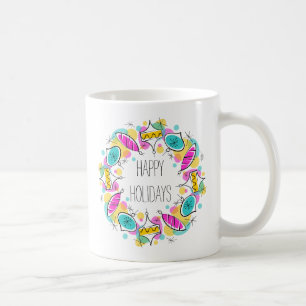 Retro Tree Baubles Circle Holidays mug