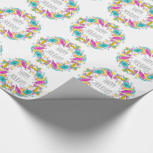 Retro Tree Baubles Circle Holidays wrapping paper