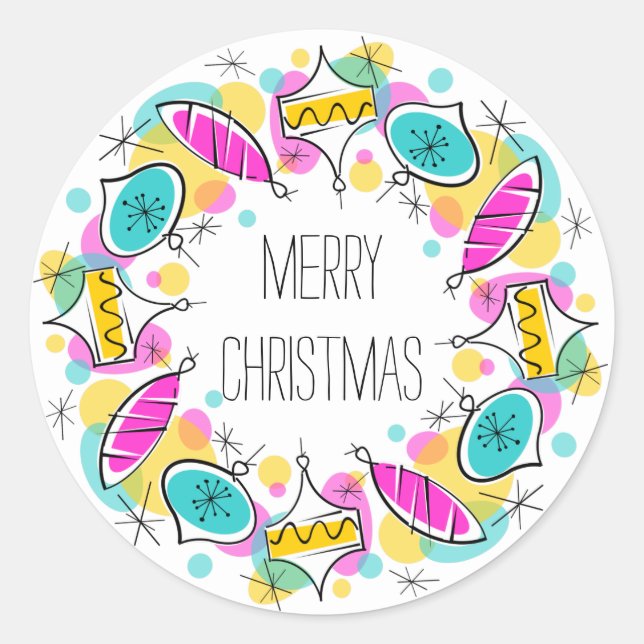 Retro Tree Baubles Circle Merry Christmas sticker (Front)