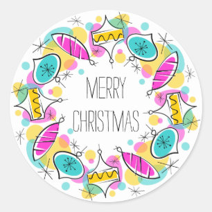 Retro Tree Baubles Circle Merry Christmas sticker