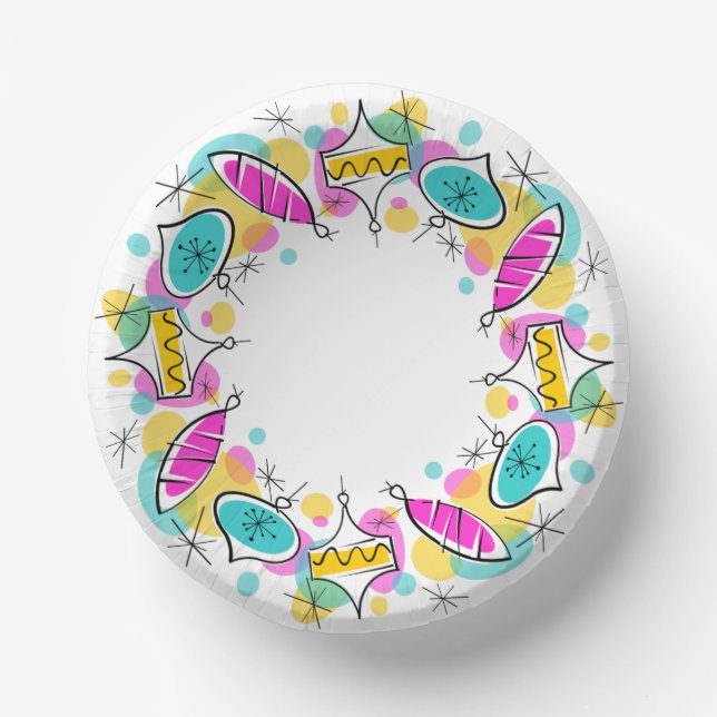 Retro Tree Baubles Circle  Paper Plate (Front)