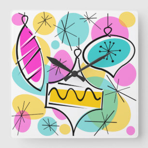 Retro Tree Baubles clock square