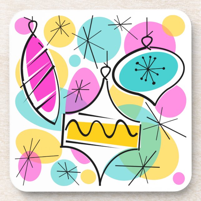Retro Tree Baubles coaster cork back (Front)