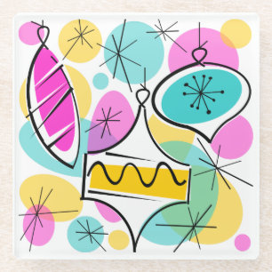 Retro Tree Baubles coaster glass