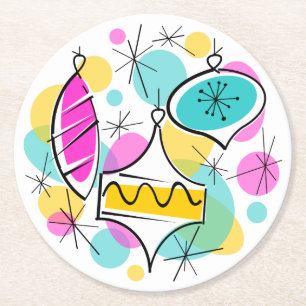 Retro Tree Baubles coaster round