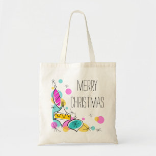 Retro Tree Baubles Corner Christmas budget tote Bag
