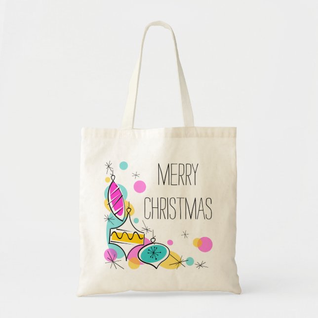 Retro Tree Baubles Corner Christmas budget tote Bag (Front)