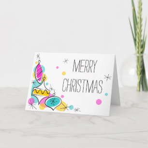 Retro Tree Baubles Corner Christmas inside text Holiday Card