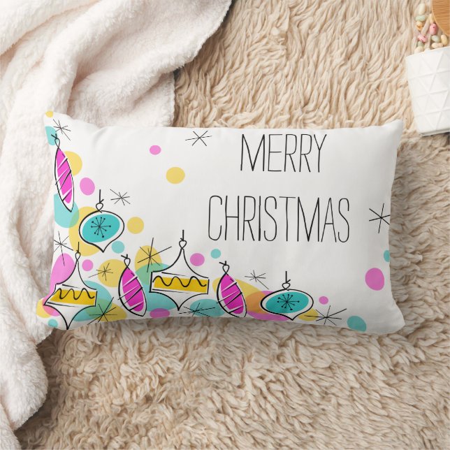 Retro Tree Baubles Corner Christmas lumbar Cushion (Blanket)