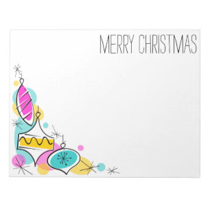 Retro Tree Baubles Corner Christmas notepad
