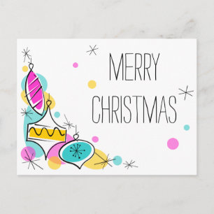 Retro Tree Baubles Corner Christmas postcard