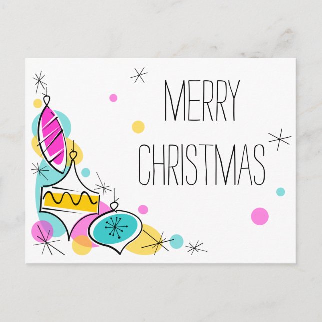 Retro Tree Baubles Corner Christmas postcard (Front)