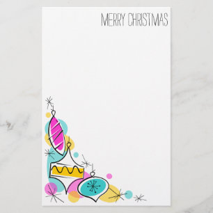 Retro Tree Baubles Corner Christmas stationery