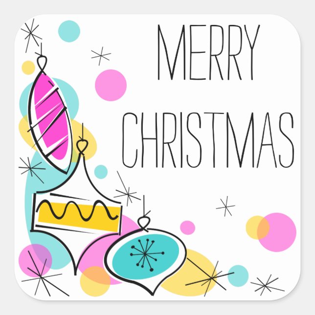 Retro Tree Baubles Corner Christmas sticker square (Front)