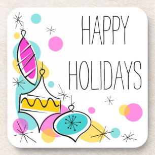 Retro Tree Baubles Corner Holidays cork back Coaster