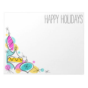 Retro Tree Baubles Corner Holidays notepad