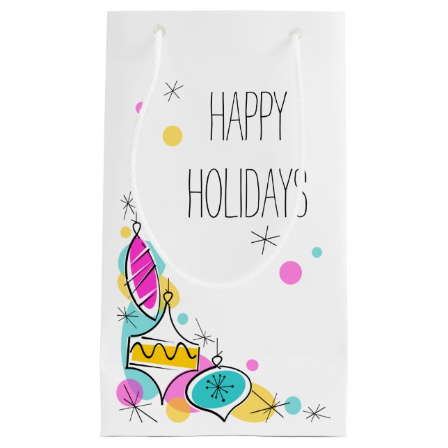 Retro Tree Baubles Corner Holidays small Gift Bag (Front)