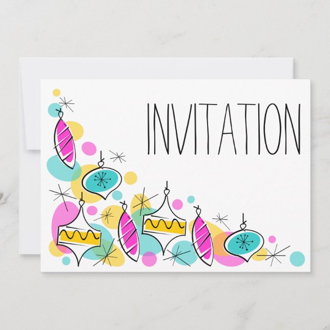 Retro Tree Baubles Corner invitation (Front)