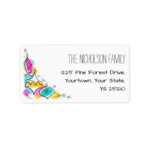 Retro Tree Baubles Corner label medium