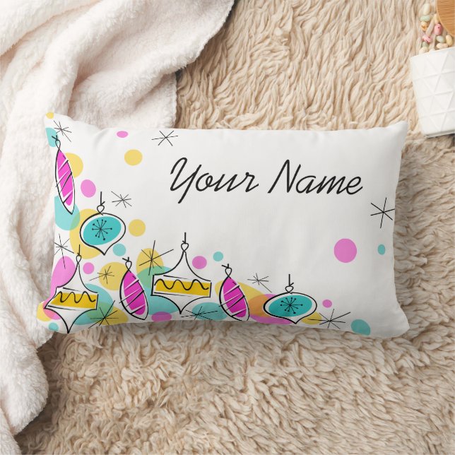 Retro Tree Baubles Corner Name lumbar Cushion (Blanket)