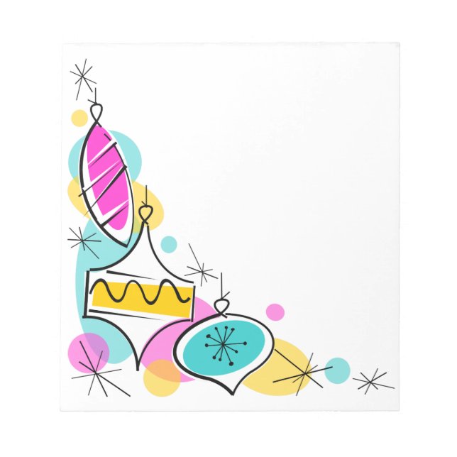 Retro Tree Baubles Corner notepad (Front)