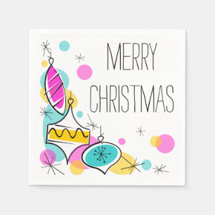 Retro Tree Baubles Corner Text paper napkins