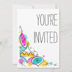 Retro Tree Baubles Corner You're Invited vertical Invitation