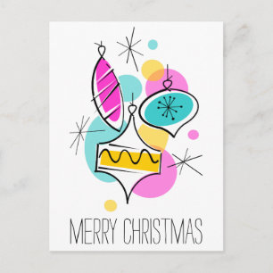 Retro Tree Baubles Group Christmas vertical Holiday Postcard