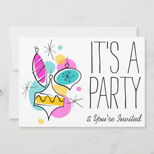 Retro Tree Baubles Group Party invitation (Front)