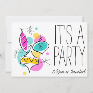Retro Tree Baubles Group Party invitation