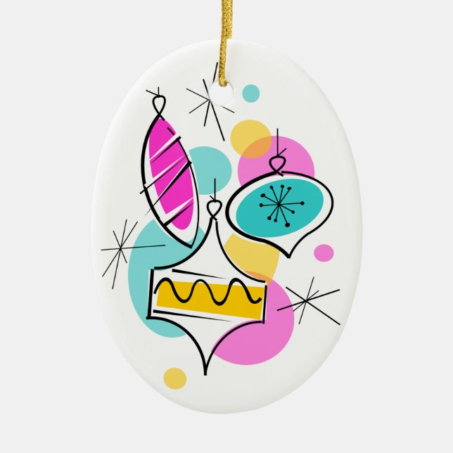 Retro Tree Baubles Group text ornament oval (Front)