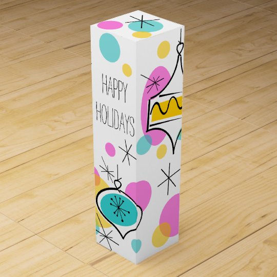 Retro Tree Baubles Happy Holidays wine box