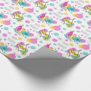 Retro Tree Baubles Happy Holidays wrapping paper