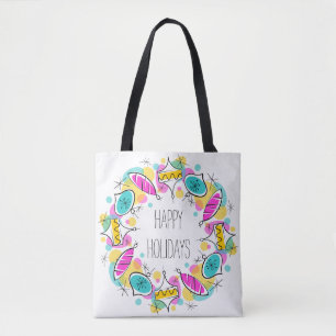 Retro Tree Baubles Holidays tote bag