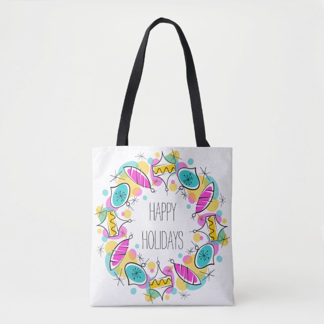Retro Tree Baubles Holidays tote bag (Front)